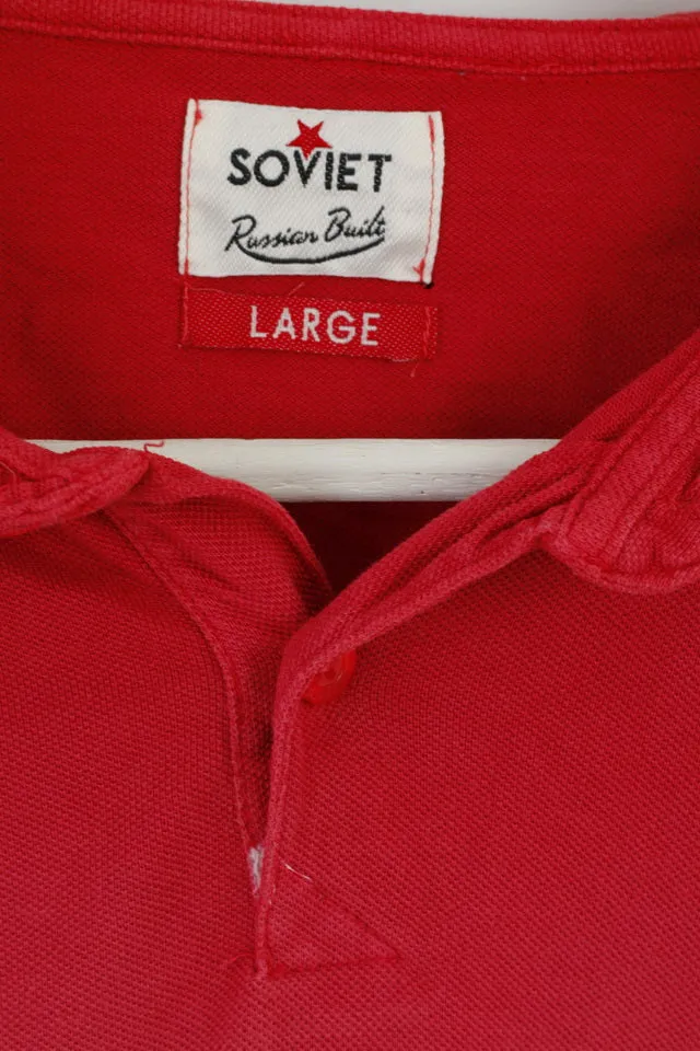 Soviet Mens L (M) Polo Shirt Red Faded Three Colours Cotton Top