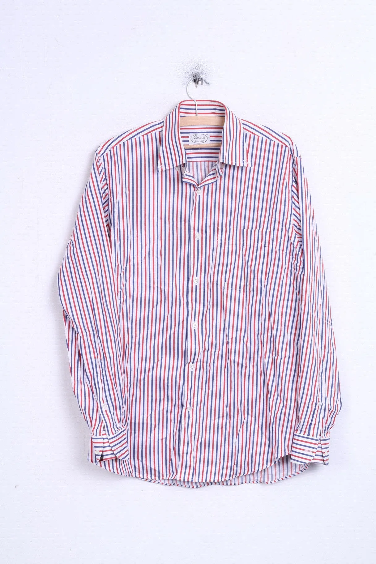 STORM Mens L Casual Shirt Striped White Cotton Button Down Collar