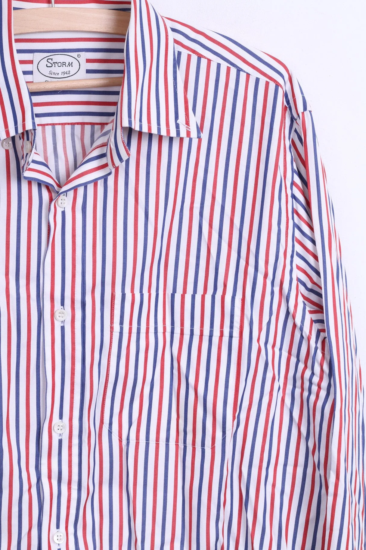 STORM Mens L Casual Shirt Striped White Cotton Button Down Collar