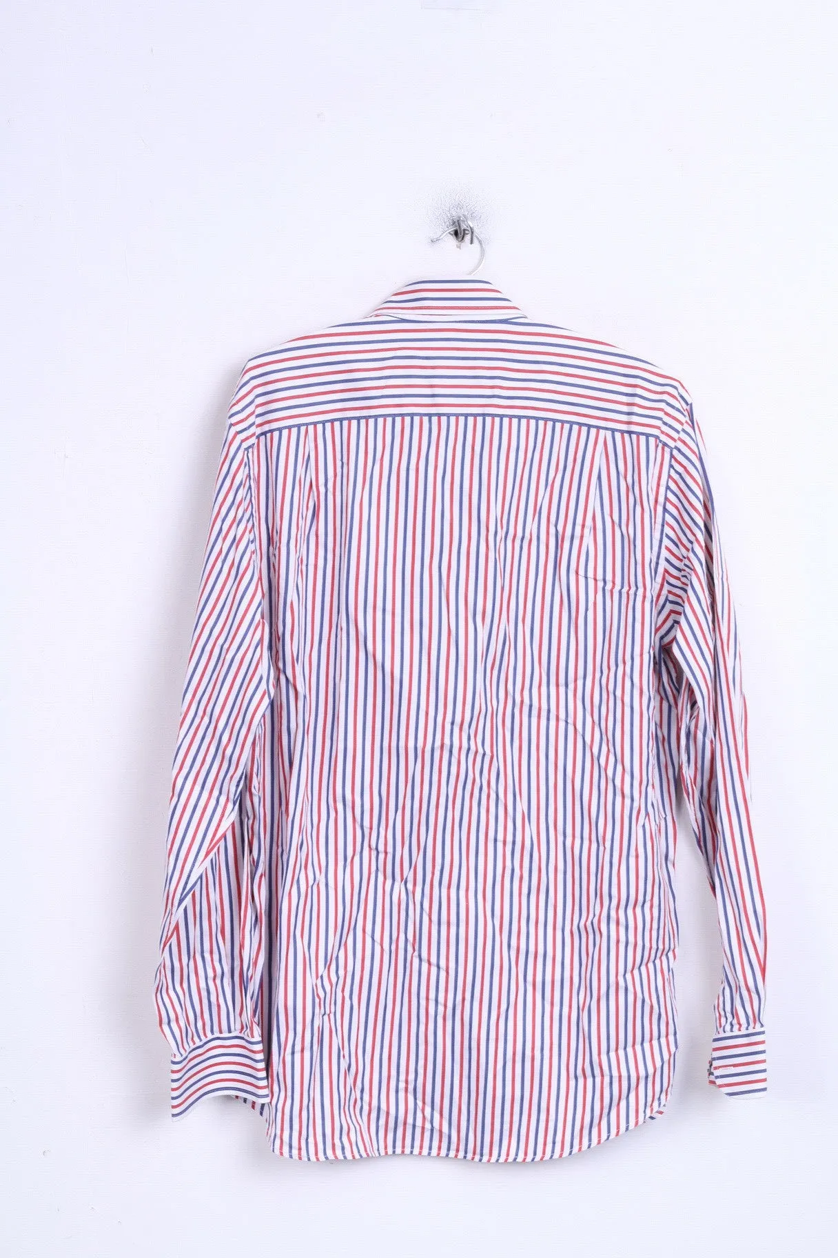 STORM Mens L Casual Shirt Striped White Cotton Button Down Collar