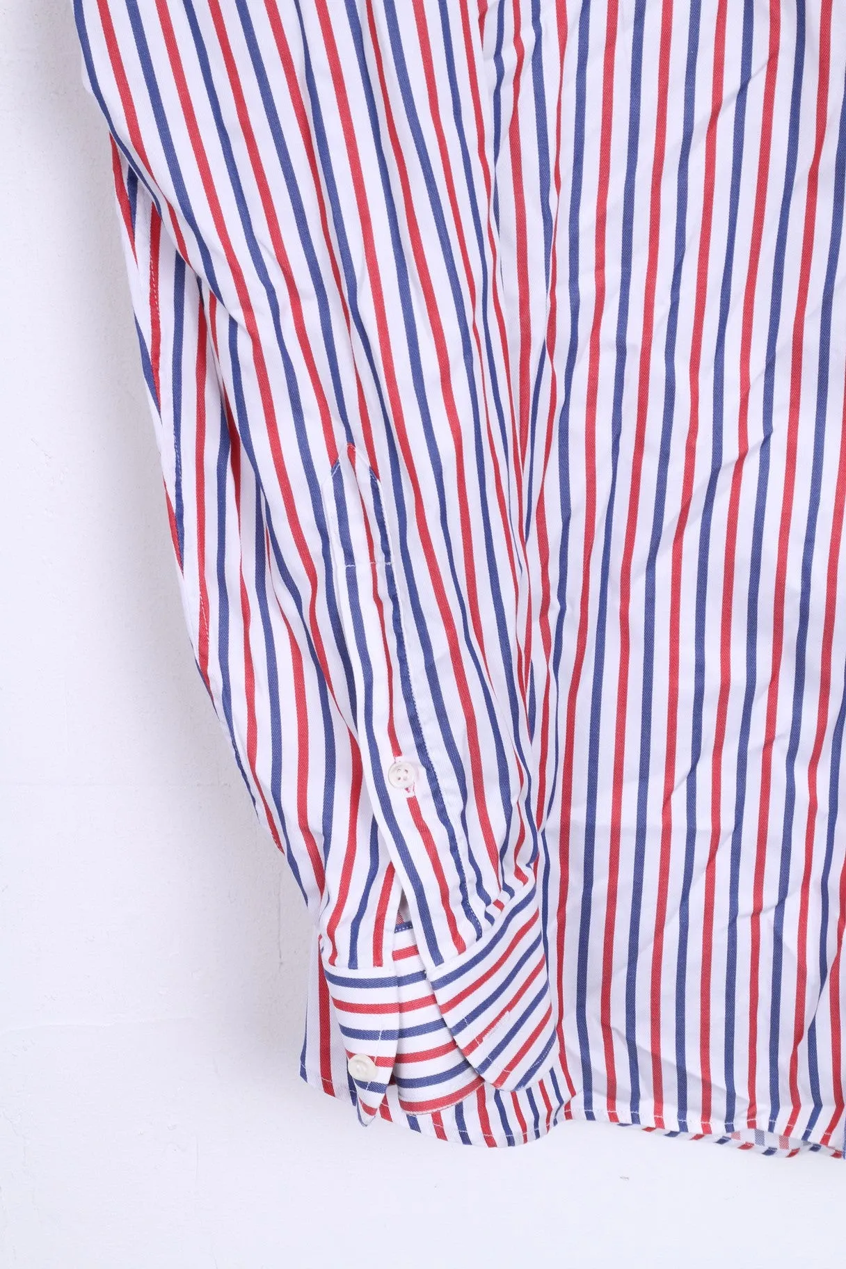 STORM Mens L Casual Shirt Striped White Cotton Button Down Collar