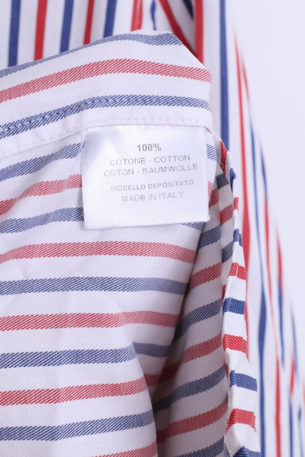 STORM Mens L Casual Shirt Striped White Cotton Button Down Collar