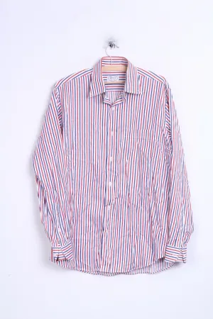 STORM Mens L Casual Shirt Striped White Cotton Button Down Collar