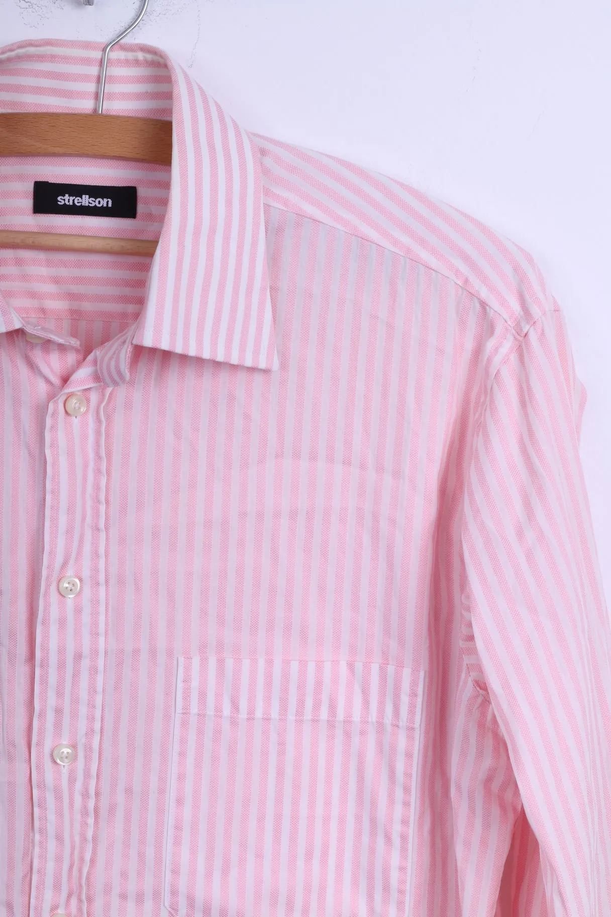 Strellson Mens 40 15 3/4 S Casual Shirt Cotton Pink Striped Long Sleeve