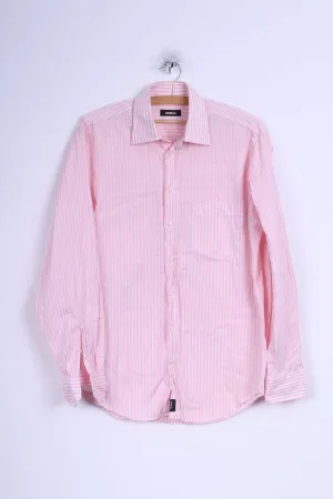Strellson Mens 40 15 3/4 S Casual Shirt Cotton Pink Striped Long Sleeve