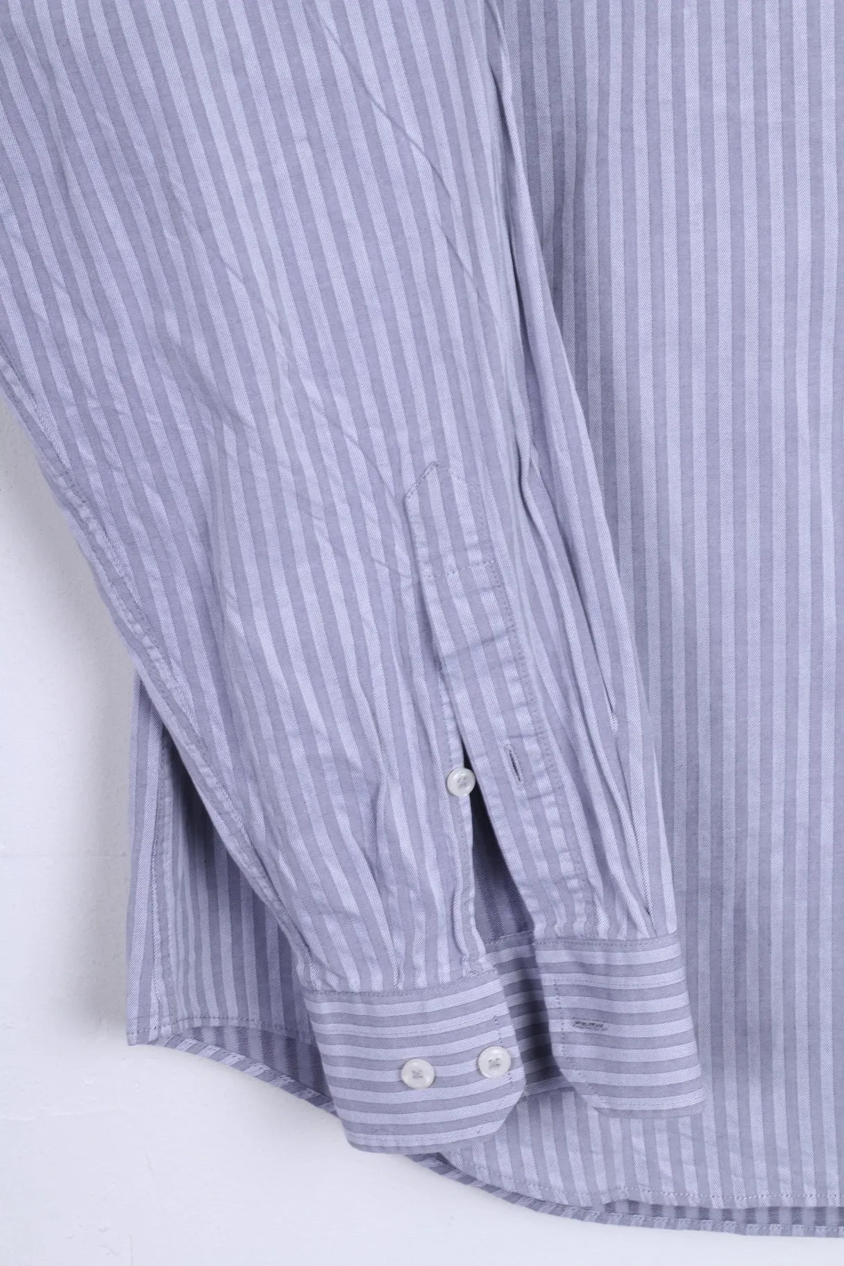 Strellson Mens 41 16 Casual Shirt Striped Cotton Grey Standard Collar