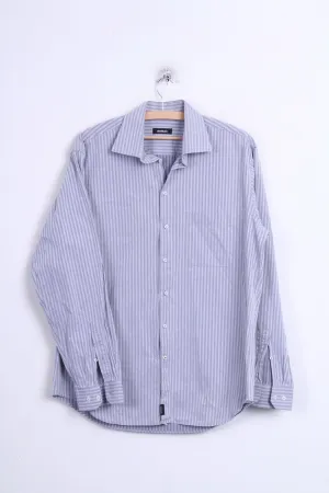 Strellson Mens 41 16 Casual Shirt Striped Cotton Grey Standard Collar