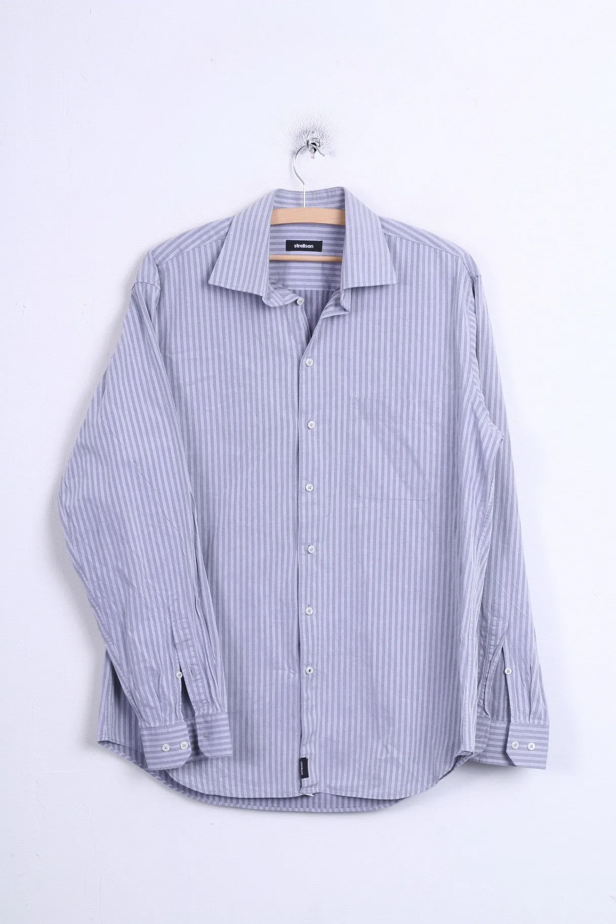 Strellson Mens 41 16 Casual Shirt Striped Cotton Grey Standard Collar