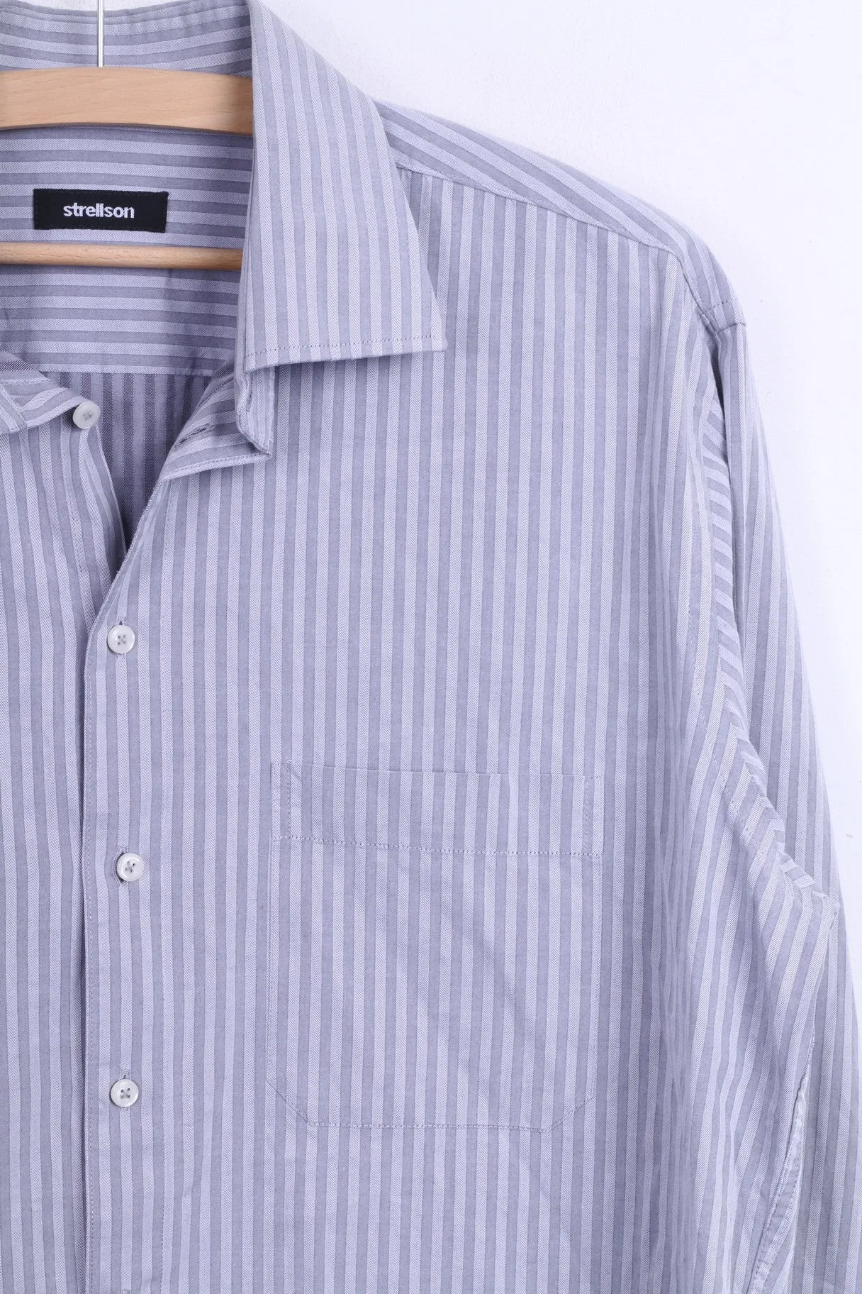 Strellson Mens 41 16 Casual Shirt Striped Cotton Grey Standard Collar