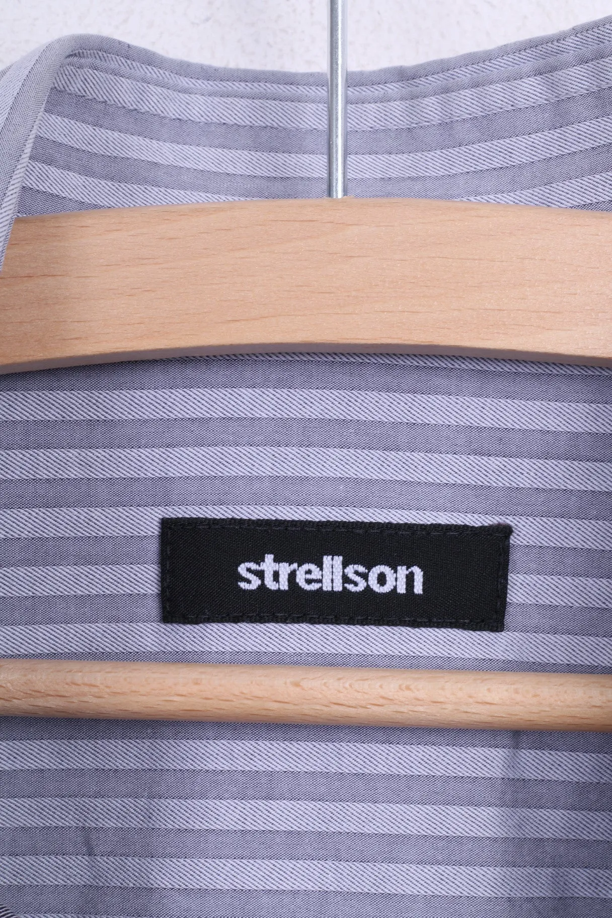 Strellson Mens 41 16 Casual Shirt Striped Cotton Grey Standard Collar