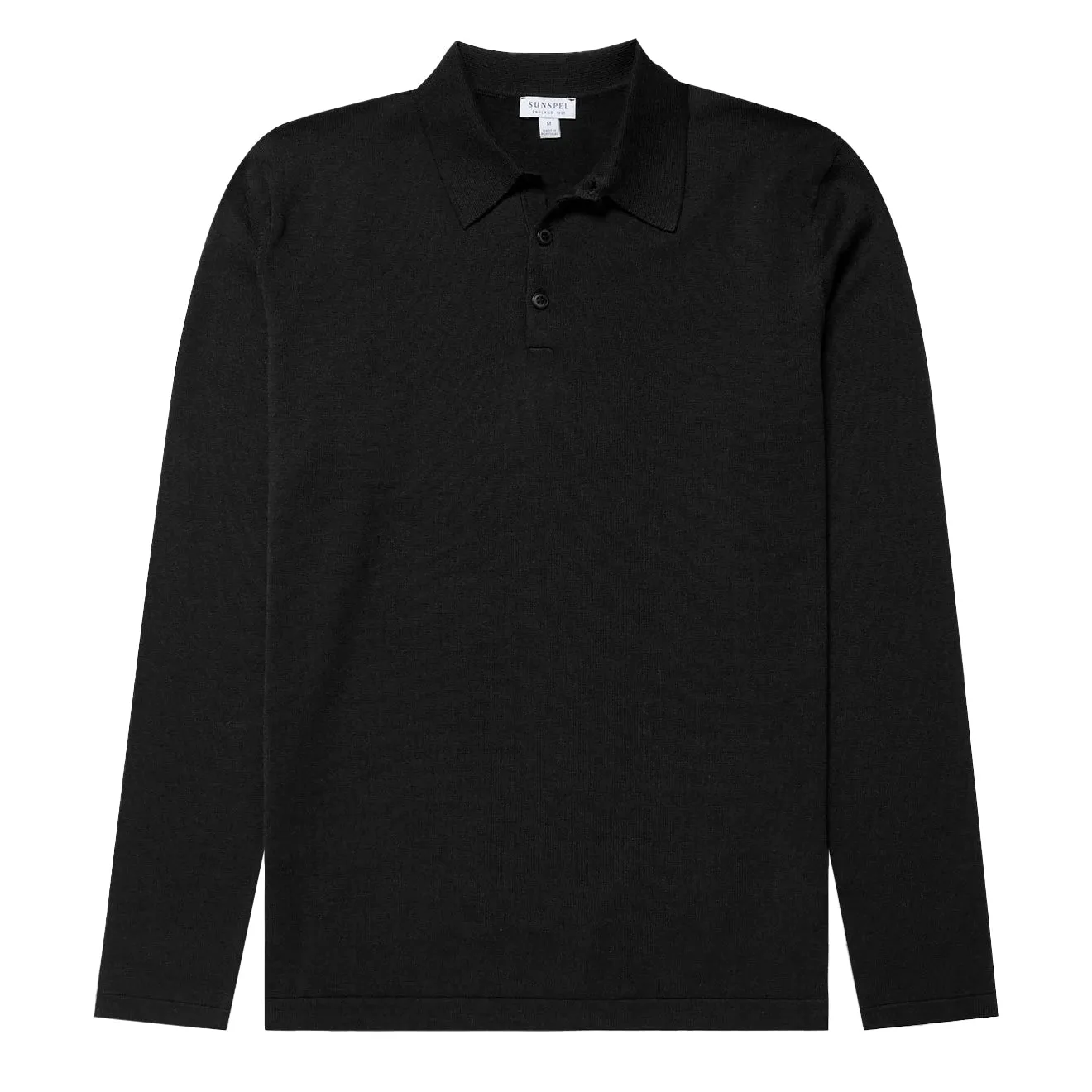 Sunspel Sea Island L/S Polo Knitwear Black