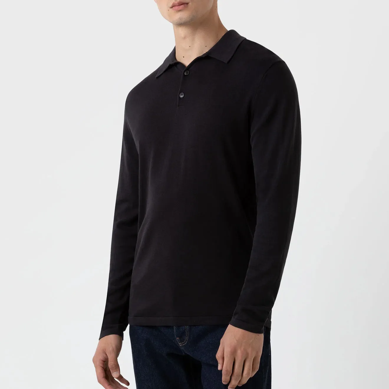 Sunspel Sea Island L/S Polo Knitwear Black