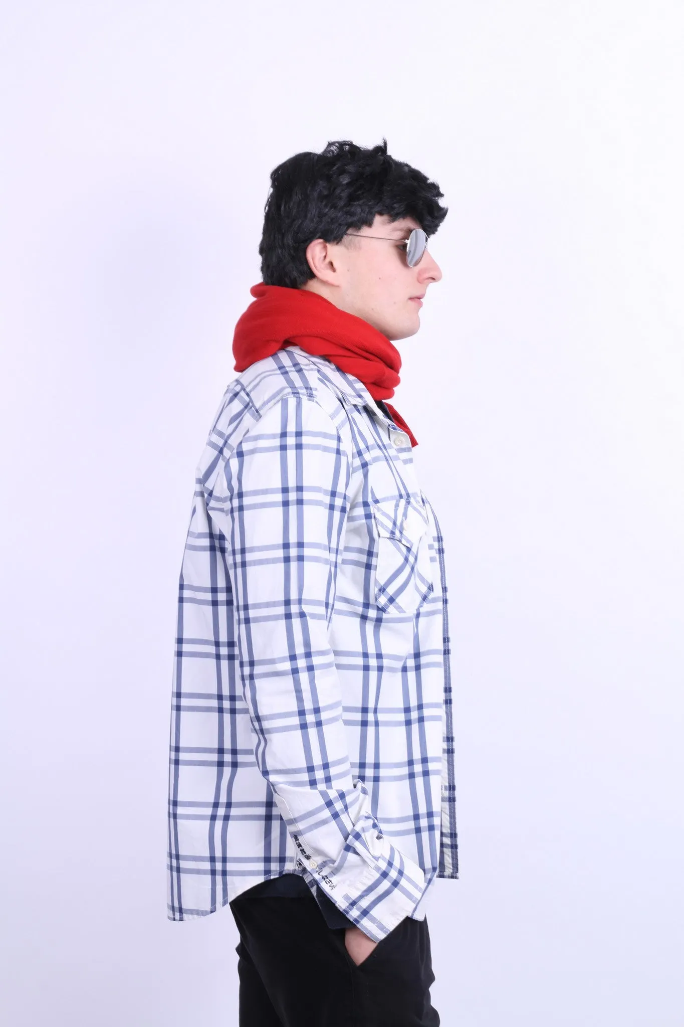 Superdry Mens L Casual Shirt White Check Cotton Long Sleeve