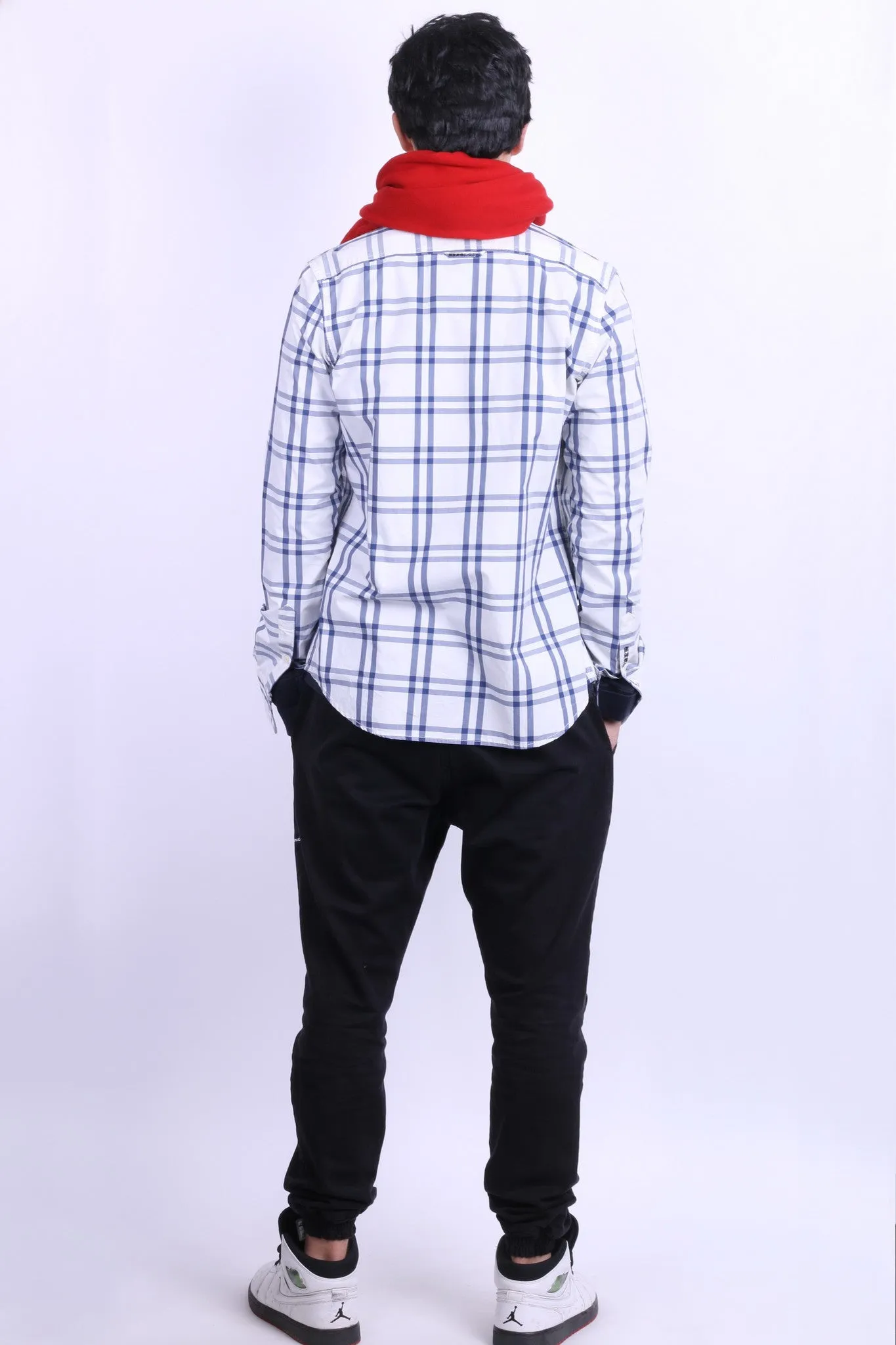 Superdry Mens L Casual Shirt White Check Cotton Long Sleeve