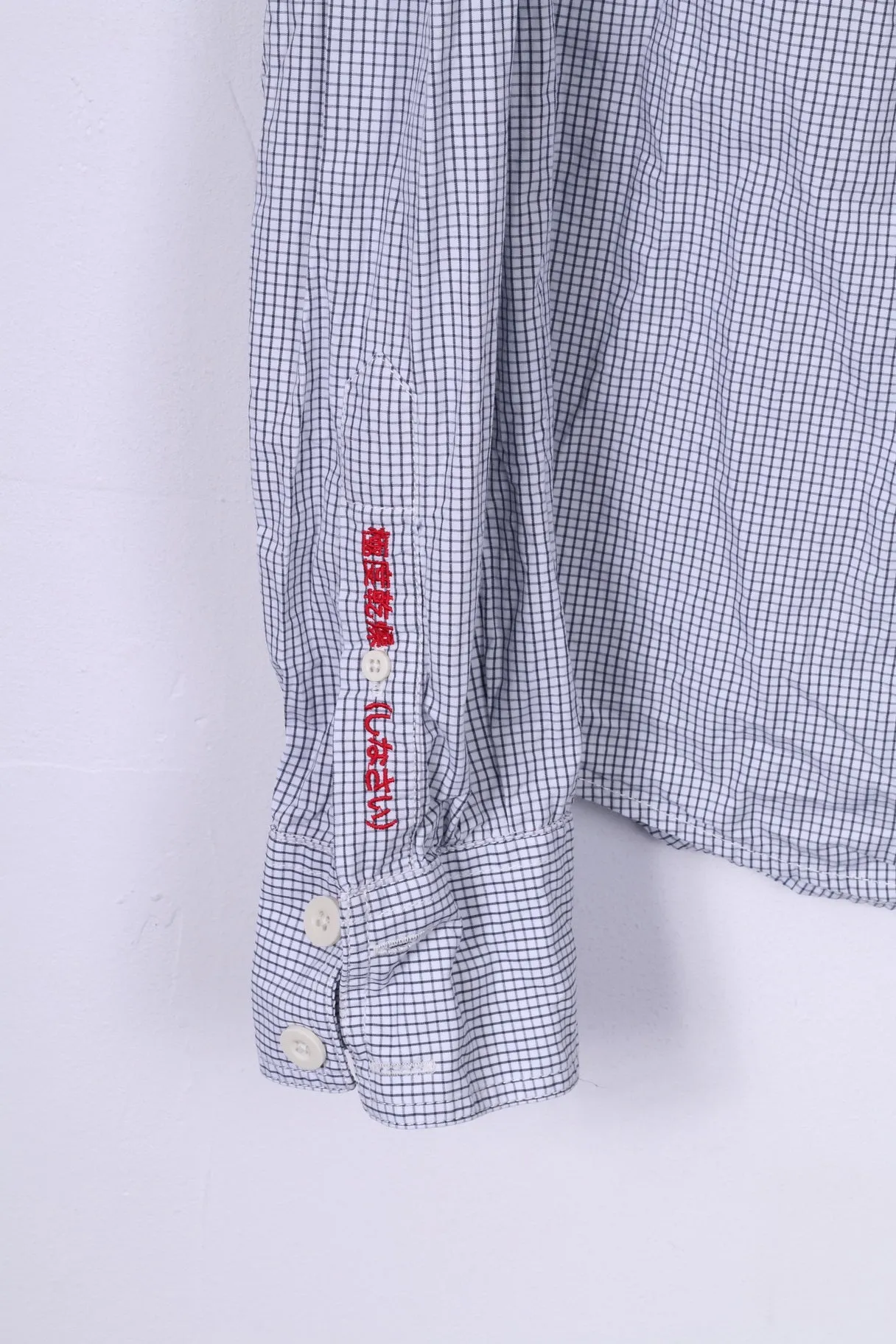 Superdry Mens L Casual Shirt White Check Long Sleeve Cotton Top