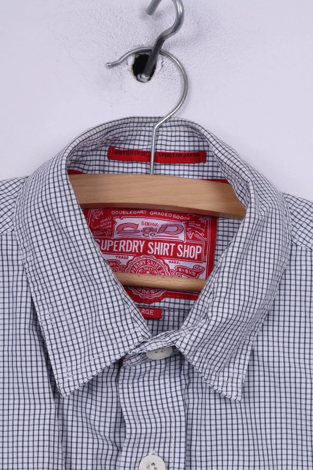 Superdry Mens L Casual Shirt White Check Long Sleeve Cotton Top