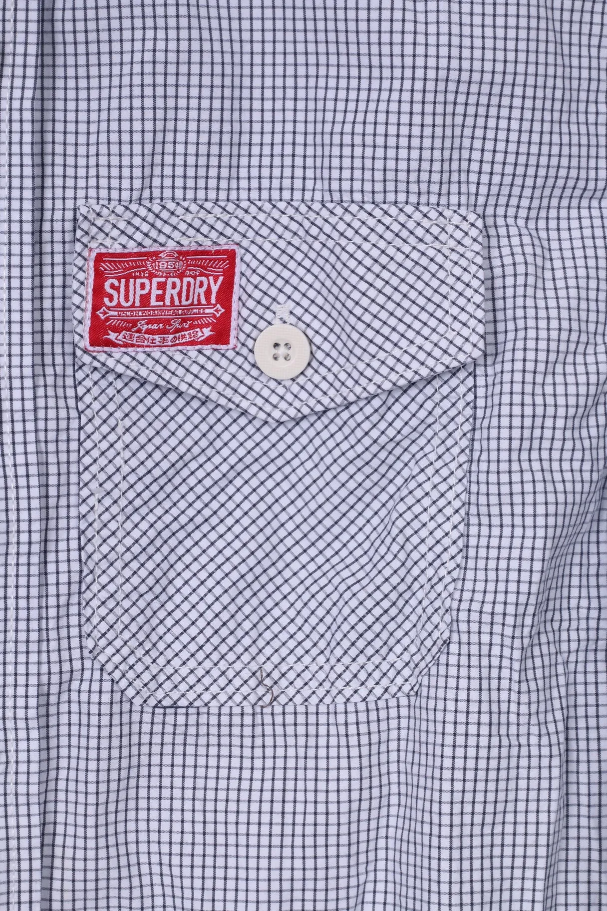 Superdry Mens L Casual Shirt White Check Long Sleeve Cotton Top