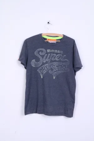 Superdry Mens L T-Shirt Grey Cotton Crew Neck