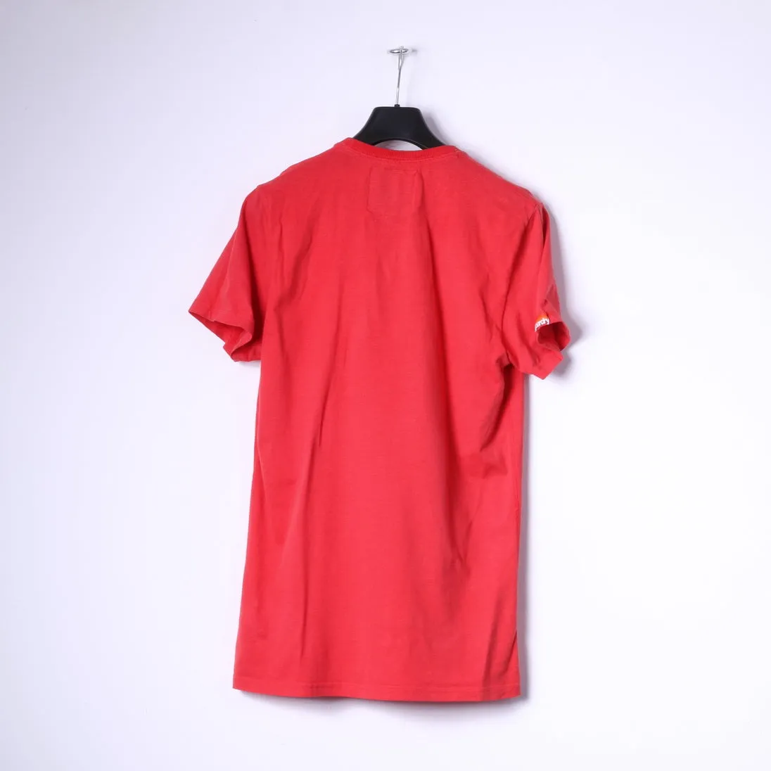Superdry Mens L T-Shirt Red Cotton Motor Oil Graphic Gasoline Slim Fit Top