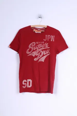 Superdry Mens M (S) T-Shirt Red Cotton Japan Graphic Crew Neck Top