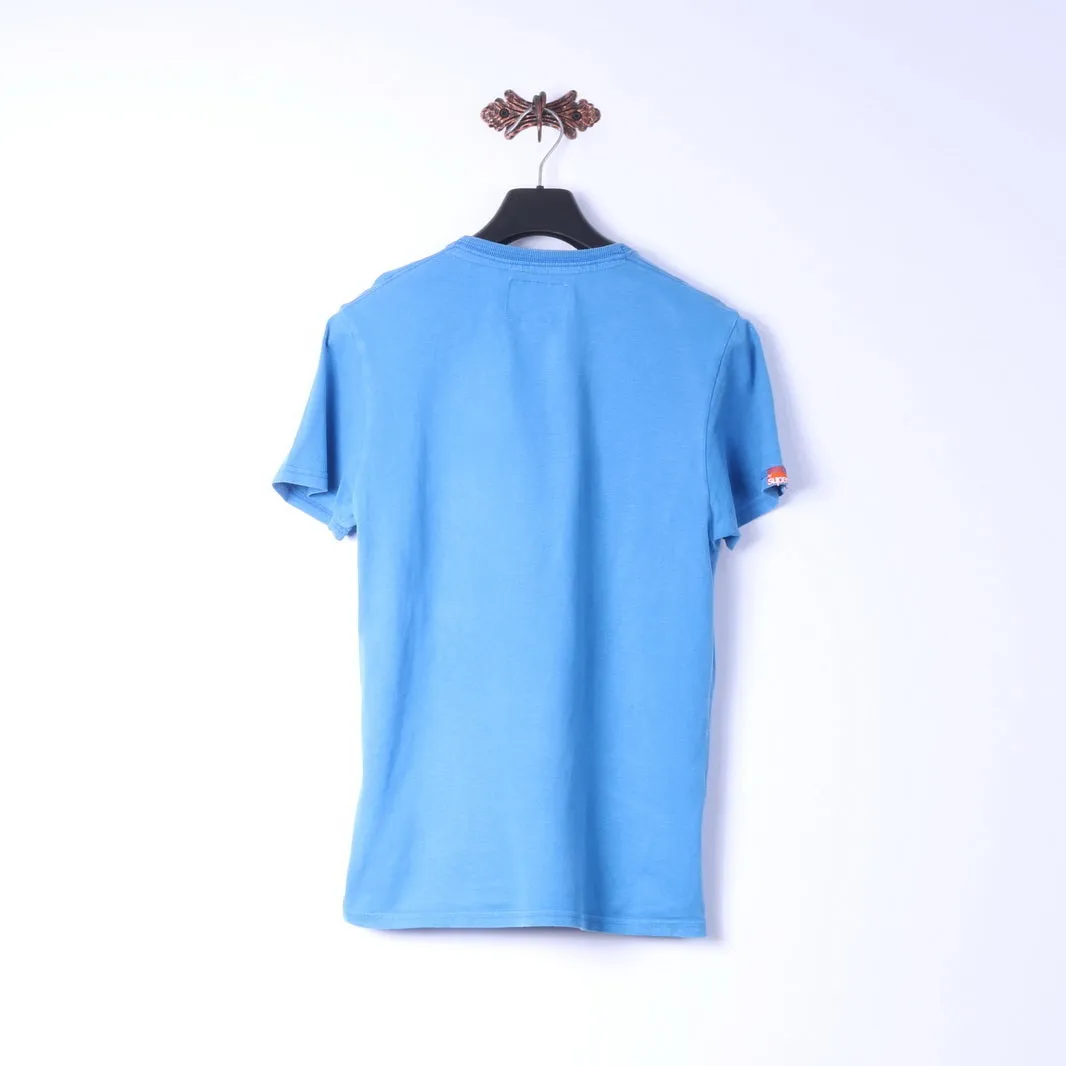 Superdry Mens M T-Shirt Blue Cotton Graphic Scrambler Racing Team Top