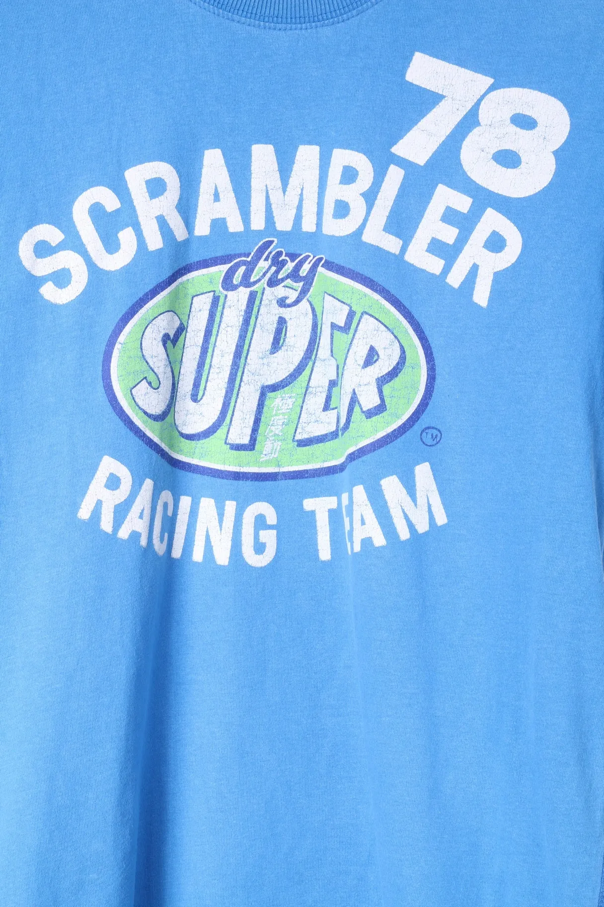 Superdry Mens M T-Shirt Blue Cotton Graphic Scrambler Racing Team Top