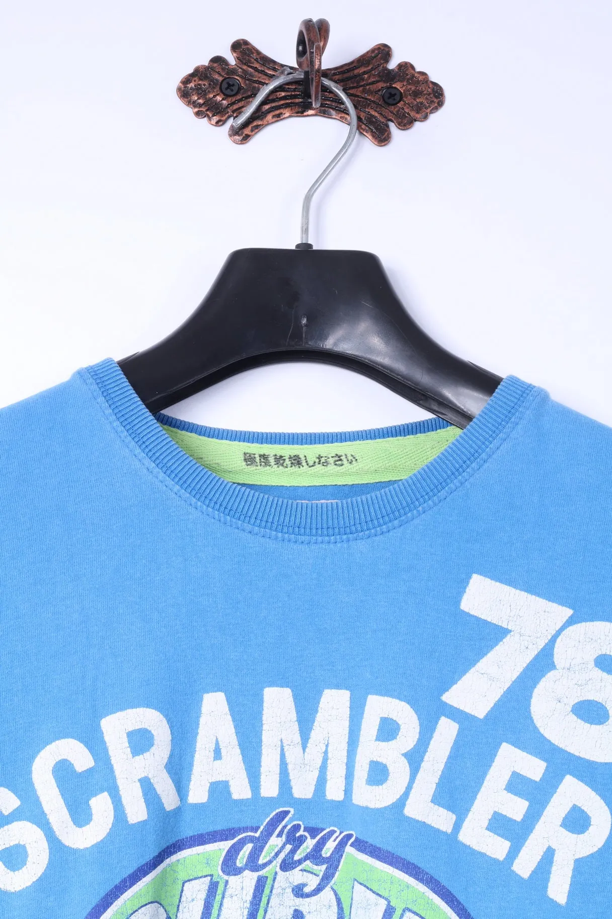 Superdry Mens M T-Shirt Blue Cotton Graphic Scrambler Racing Team Top