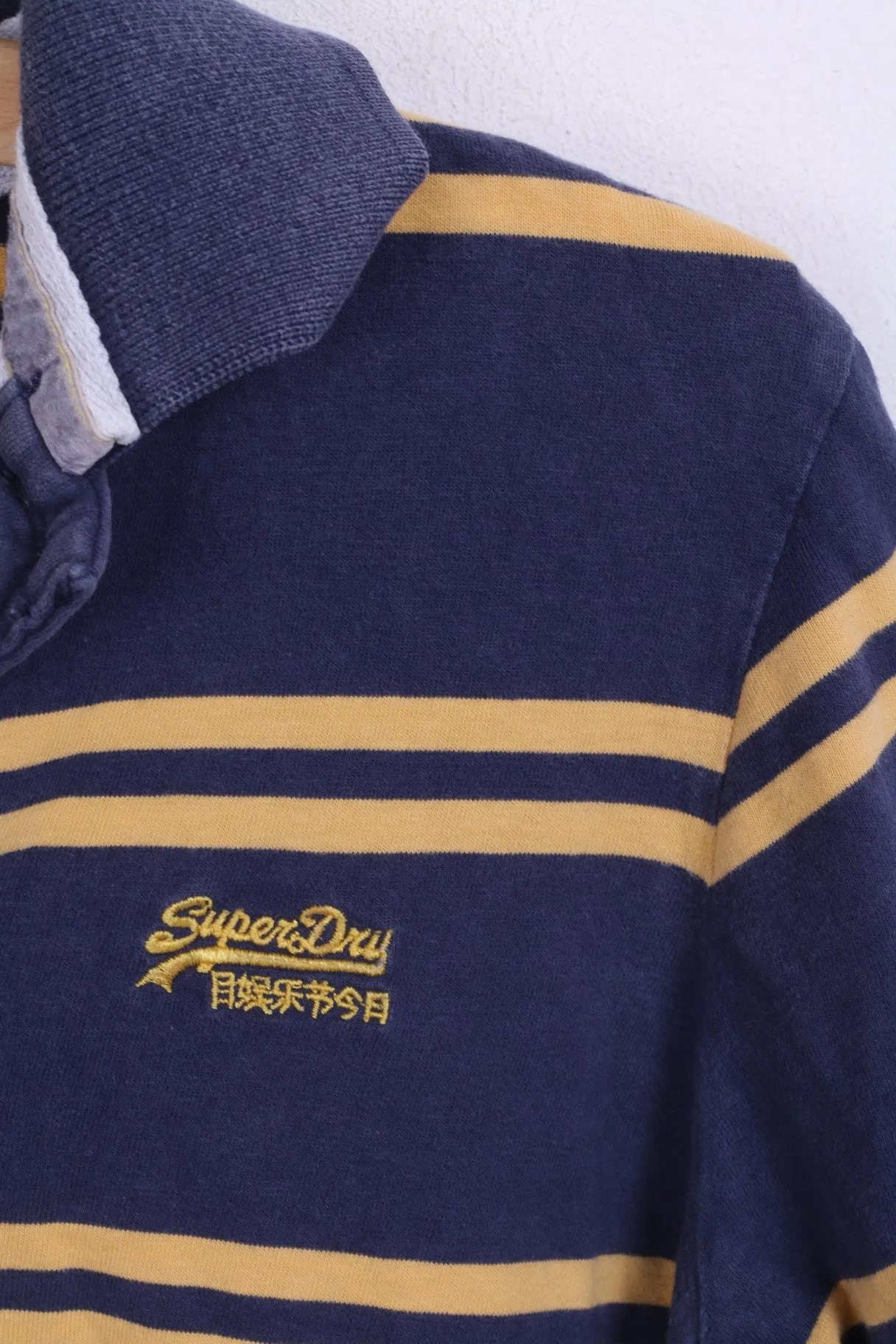 Superdry Mens S Polo Shirt Blue Striped Cotton Short Sleeve
