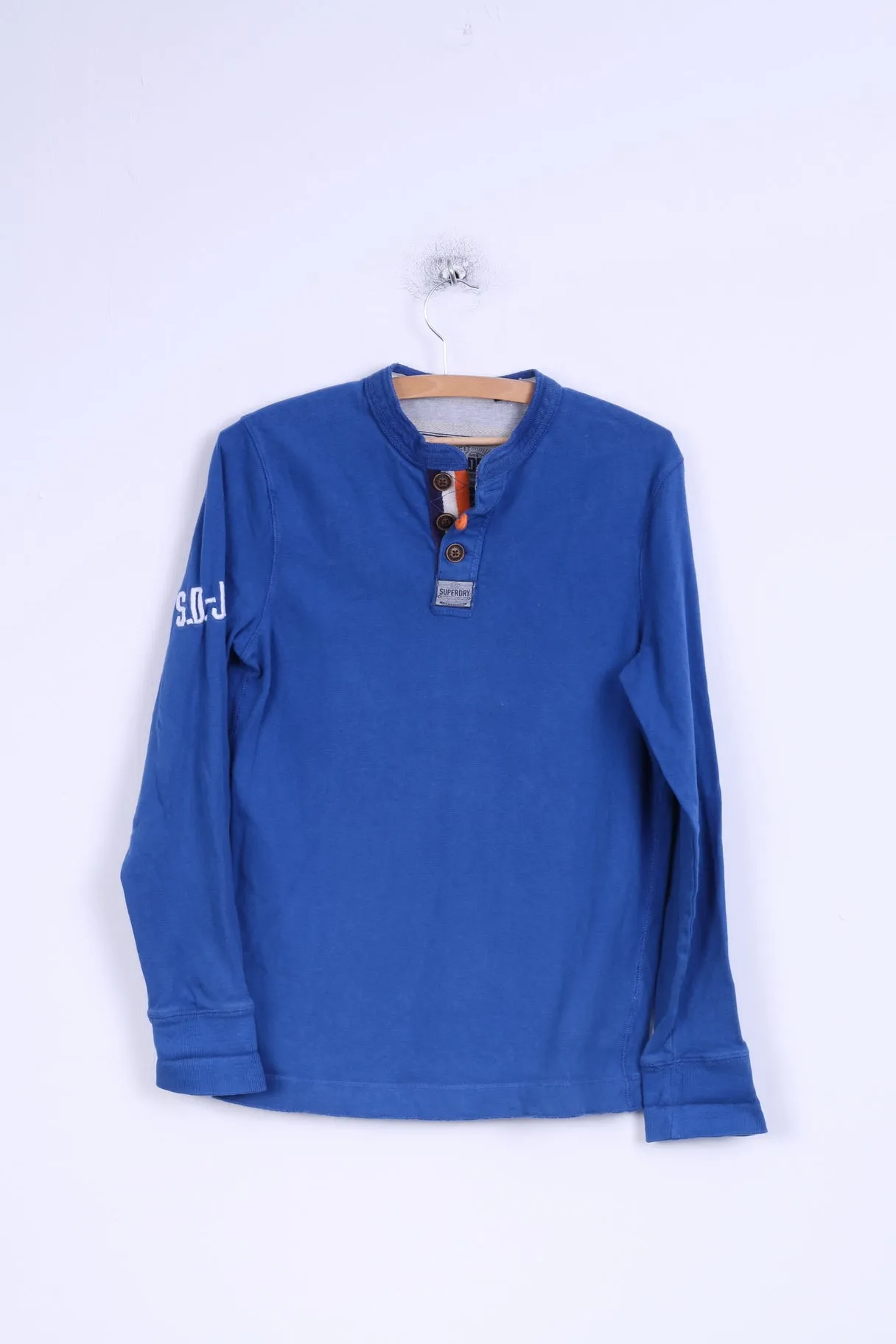 Superdry Mens S Shirt Blue Cotton Fitted Detailed Buttons Japan