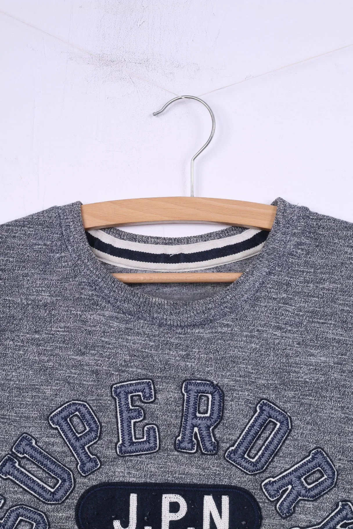 Superdry Mens S T-Shirt Grey Cotton Top J.P.N College Top Crew Neck