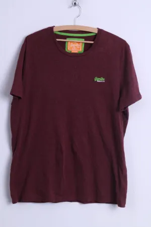 Superdry Mens XXL (L) T-Shirt Burgundy Cotton Crew Neck Japan Vintage Shirt