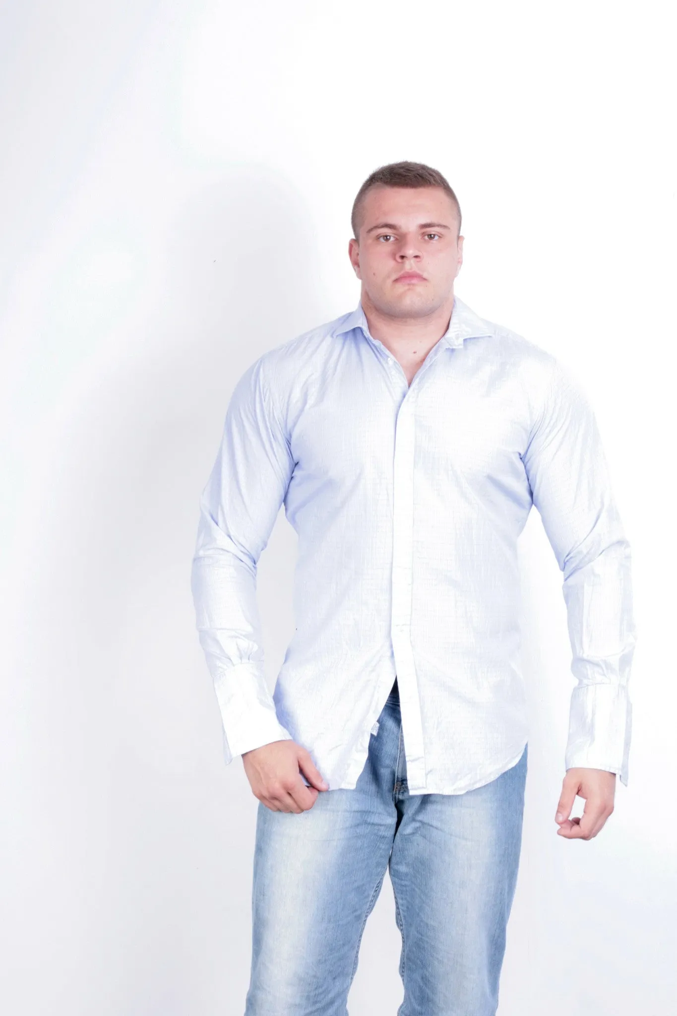 T. M. Lewin Mens 16.5/36 XXL Casual Shirt Check Blue Buttons Down Collar