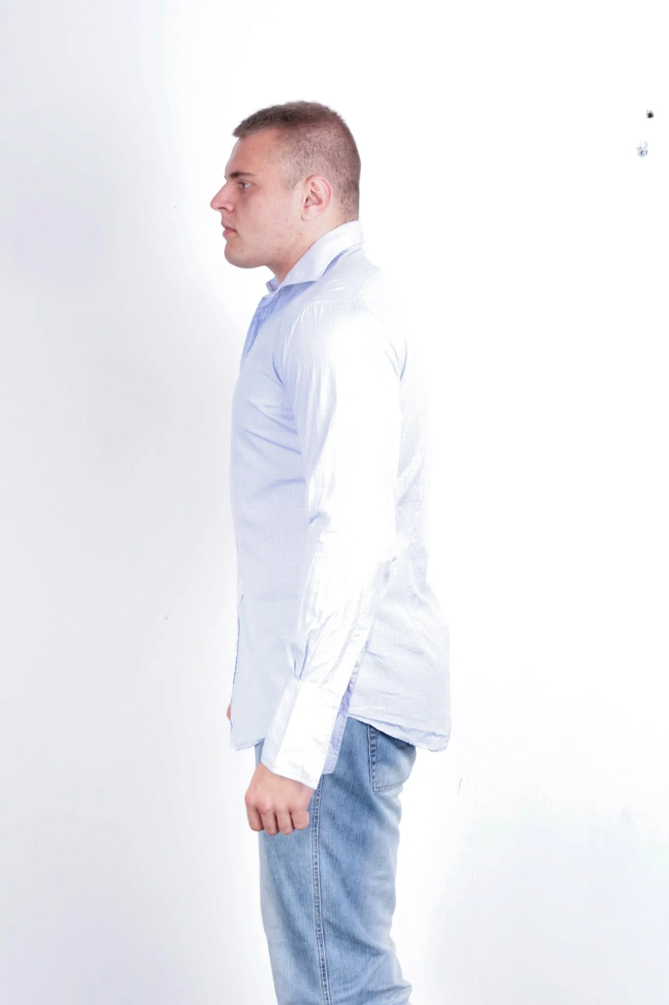 T. M. Lewin Mens 16.5/36 XXL Casual Shirt Check Blue Buttons Down Collar