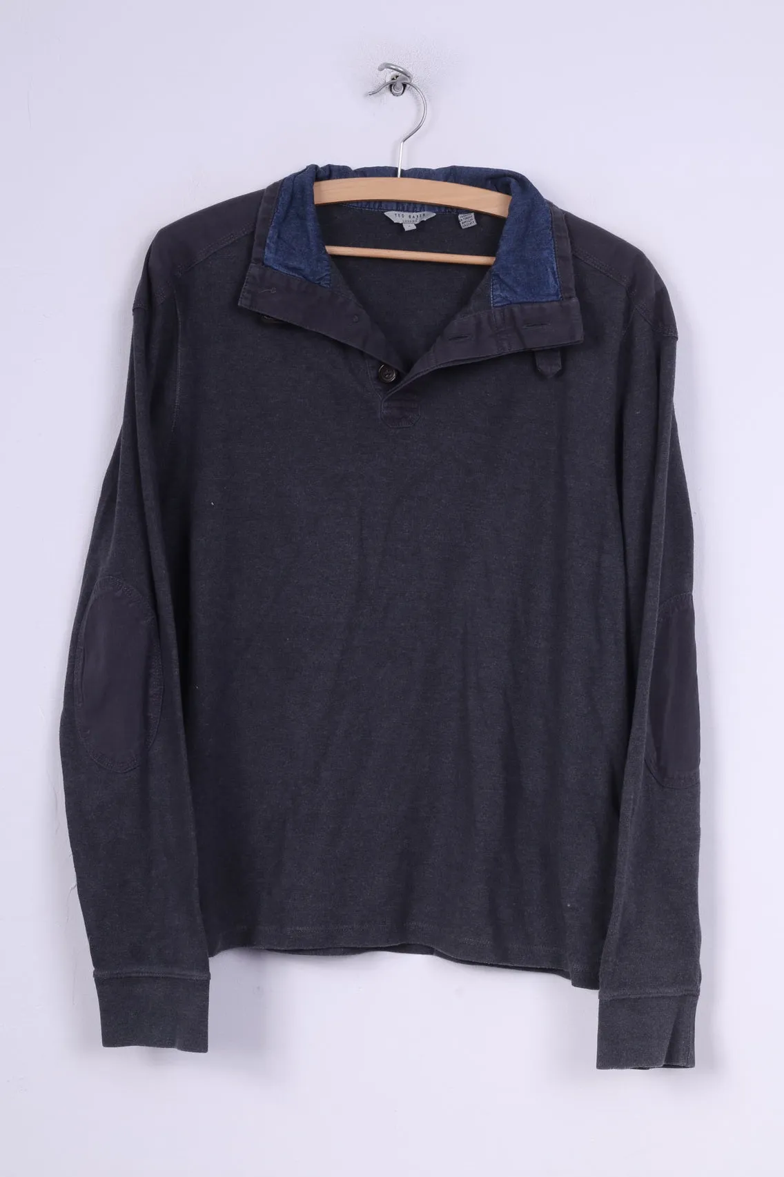 Ted Baker Mens London 4 M Jumper Dark Grey Patch Cotton Stand-Up Collar