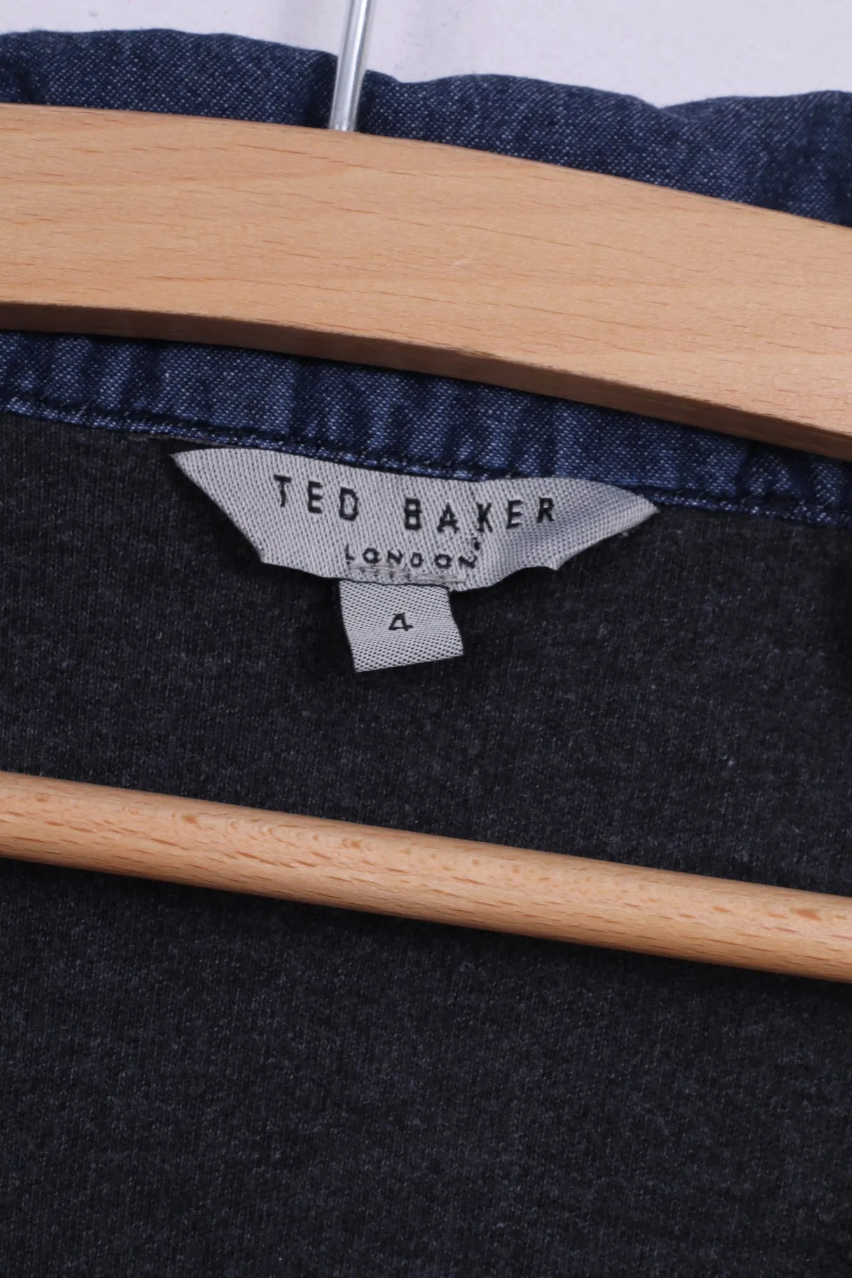 Ted Baker Mens London 4 M Jumper Dark Grey Patch Cotton Stand-Up Collar