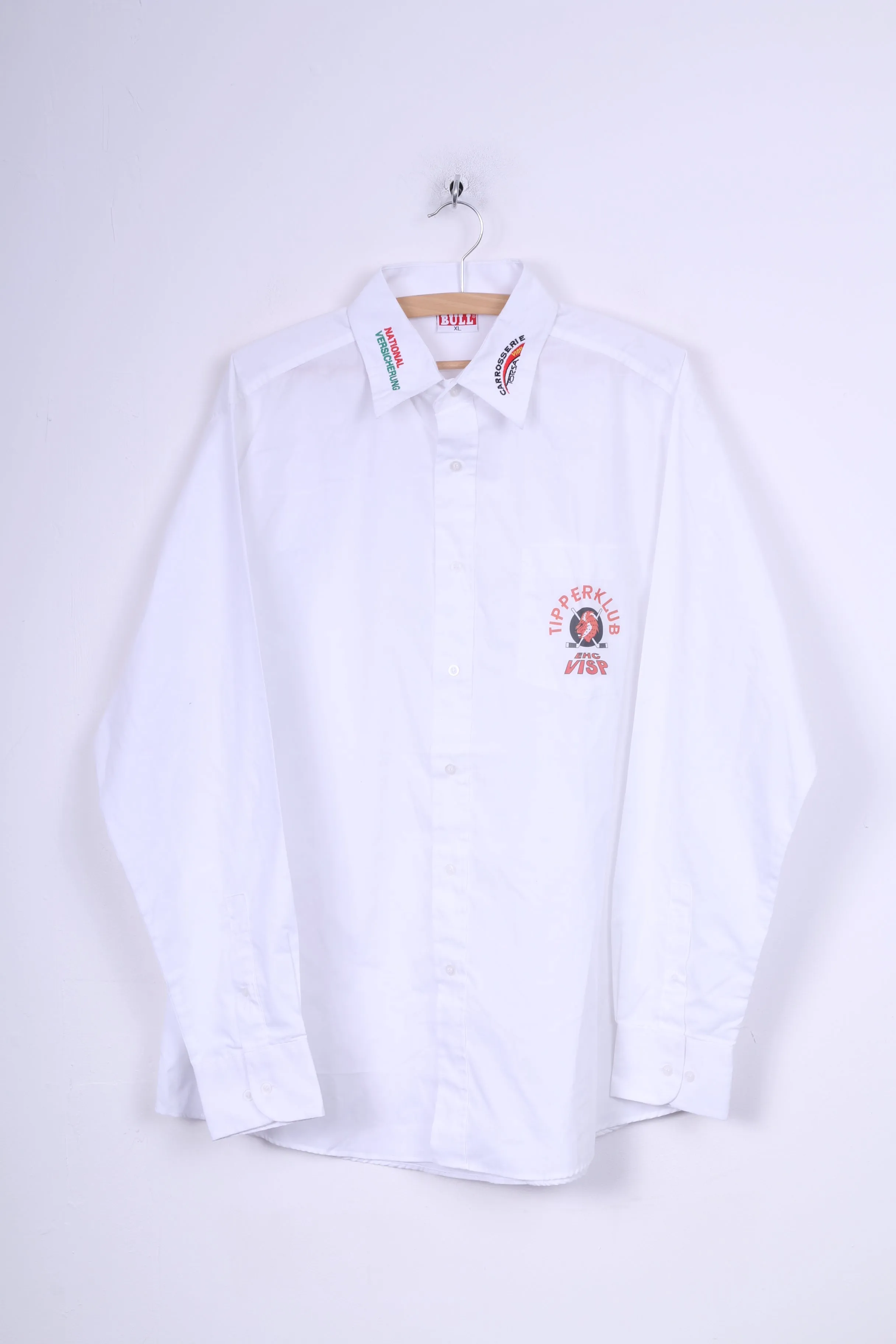 Texas Bull Tipper Klub Ehc Visp Mens XL Casual Shirt White Ice Hockey Cotton