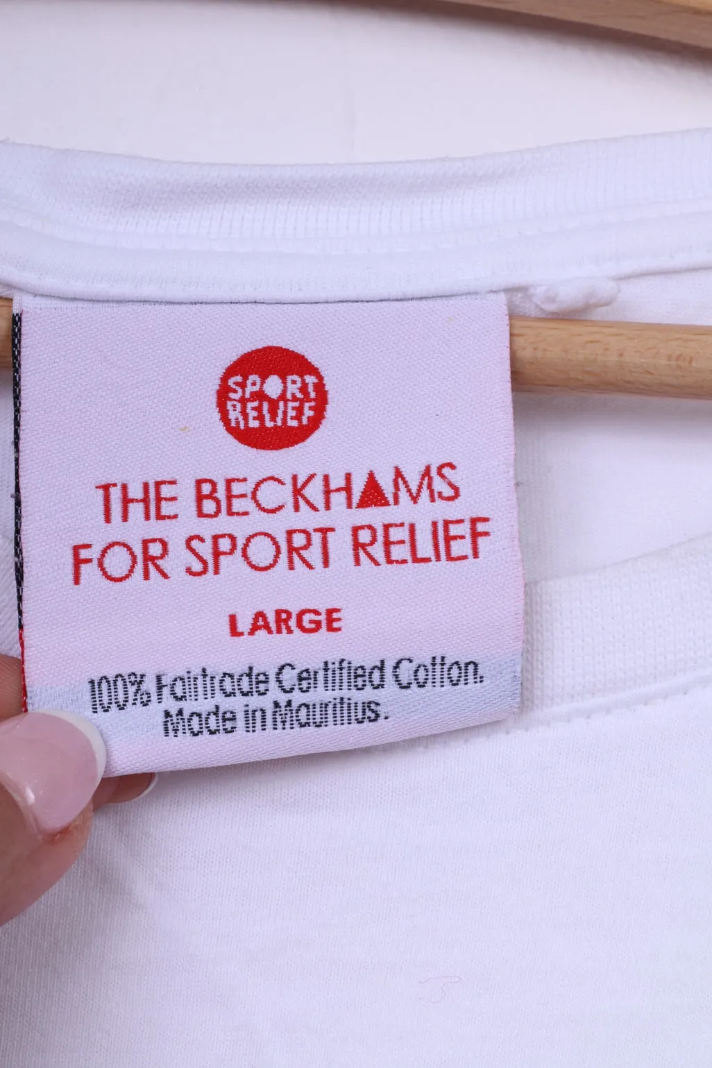 The Beckhams For Sport Relief Mens L (M) T-Shirt White Cotton Crew Neck Top