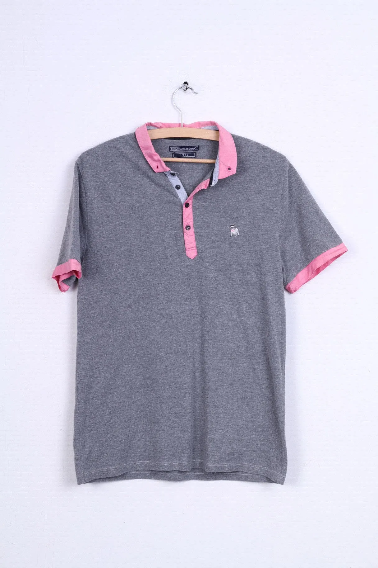 The Spitalfields Shirt CO Mens M Polo Shirt Grey Dog Bulldog Cotton