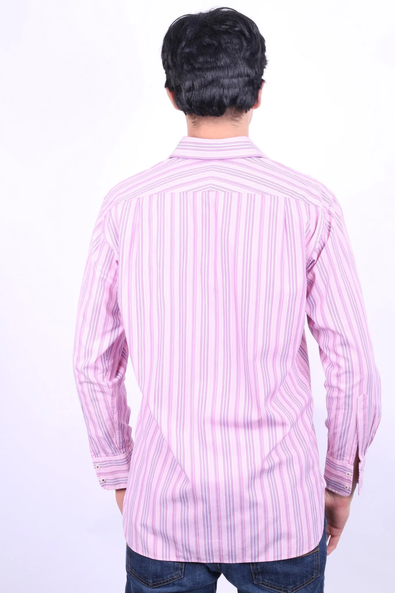Thomas Pink Jermyn Street Mens 15 33.5 M Casual Shirt Pink Striped Cotton