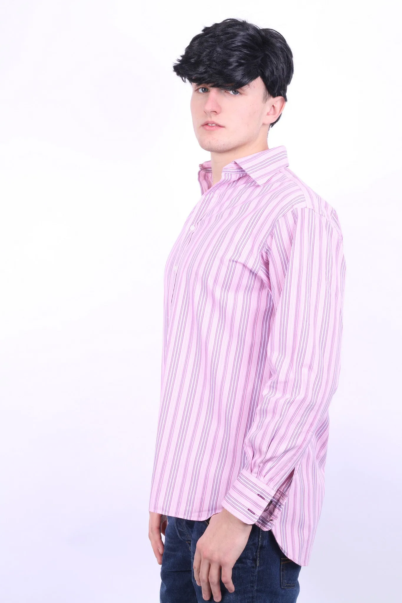 Thomas Pink Jermyn Street Mens 15 33.5 M Casual Shirt Pink Striped Cotton