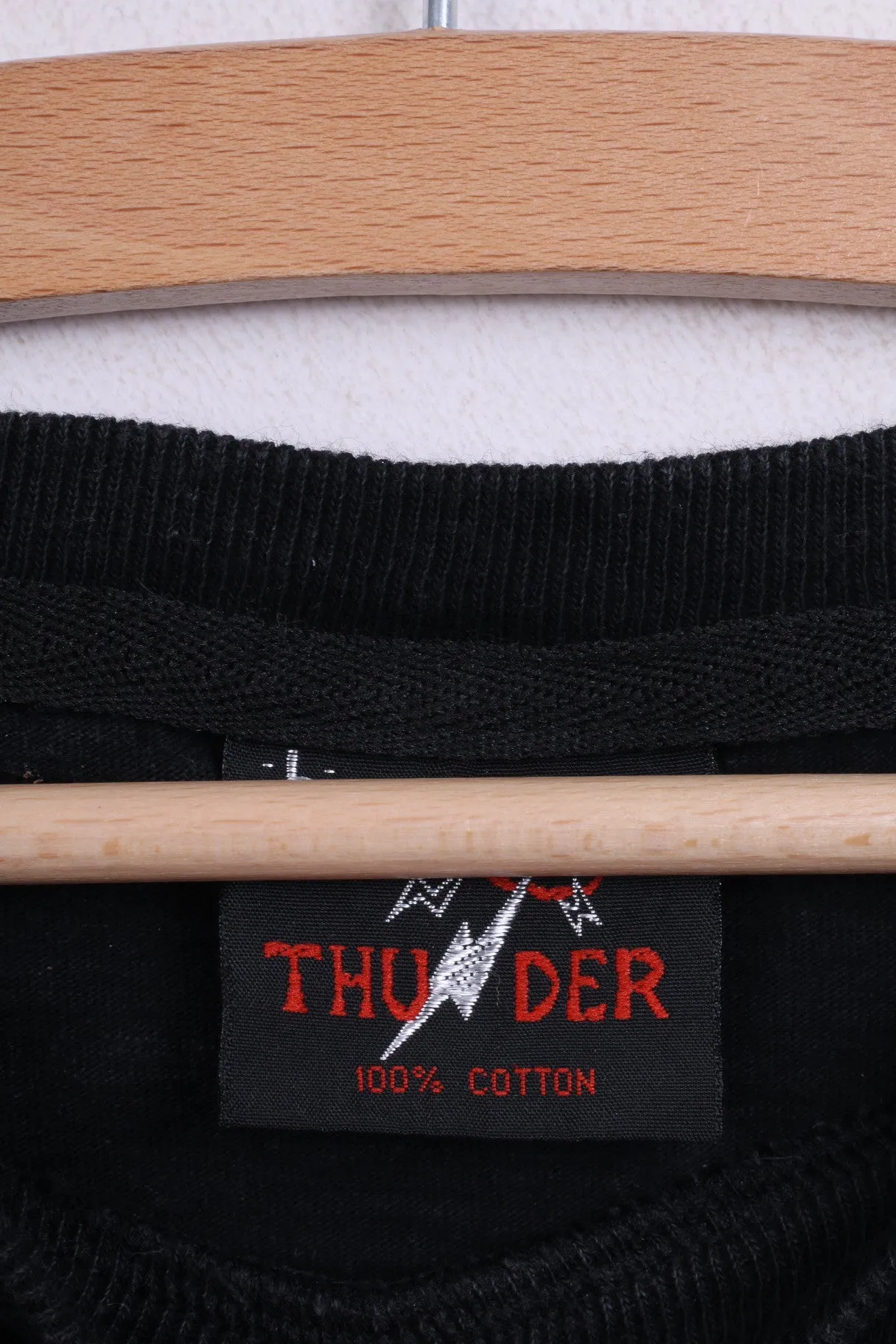 Thunder Mens L T-Shirt Black Cotton Crew Neck Stratovarius Infinite Top