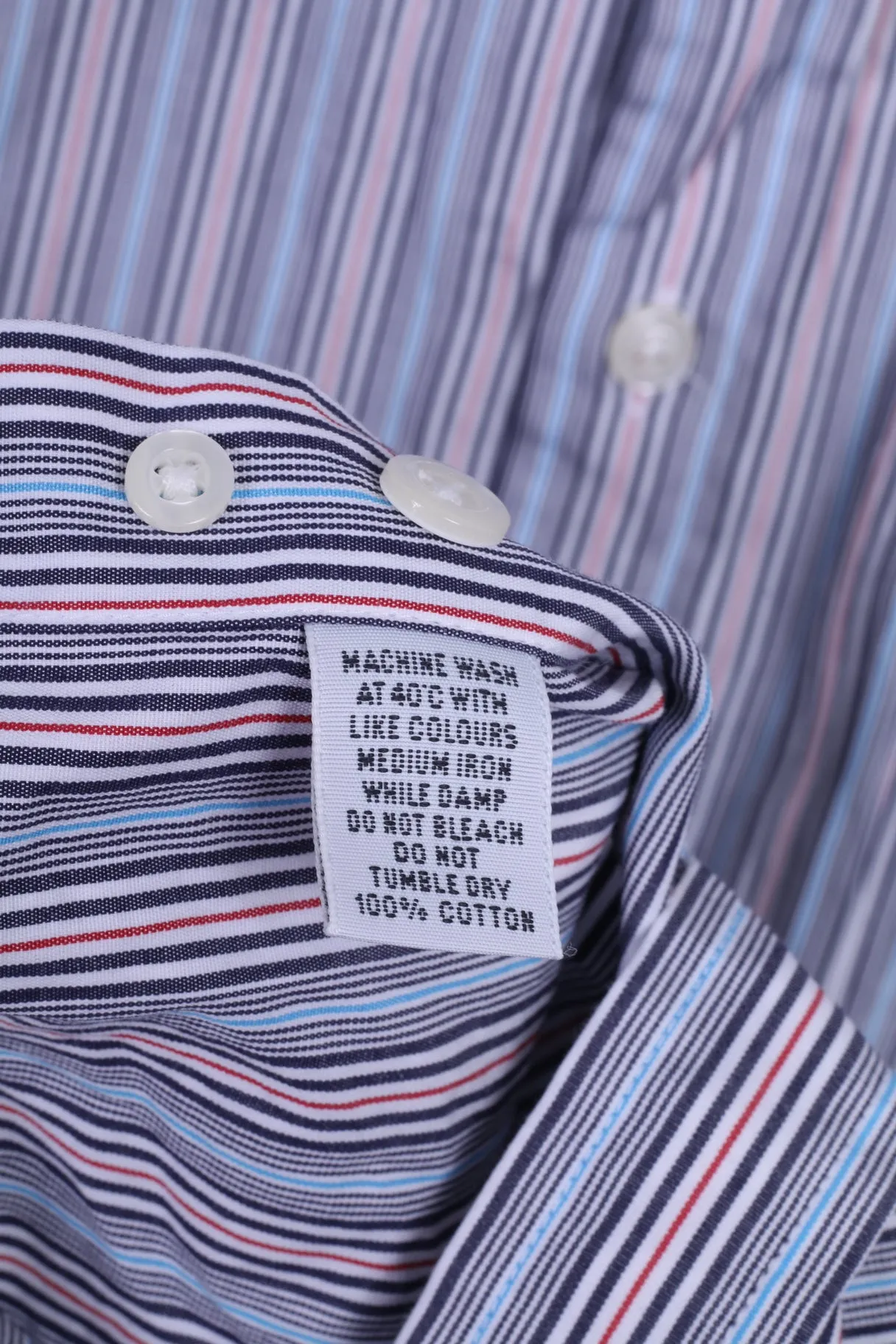 T.M. Lewin Mens 15.5 34.5 M Casual Shirt Blue Striped Cotton Cuffs Slim Fit