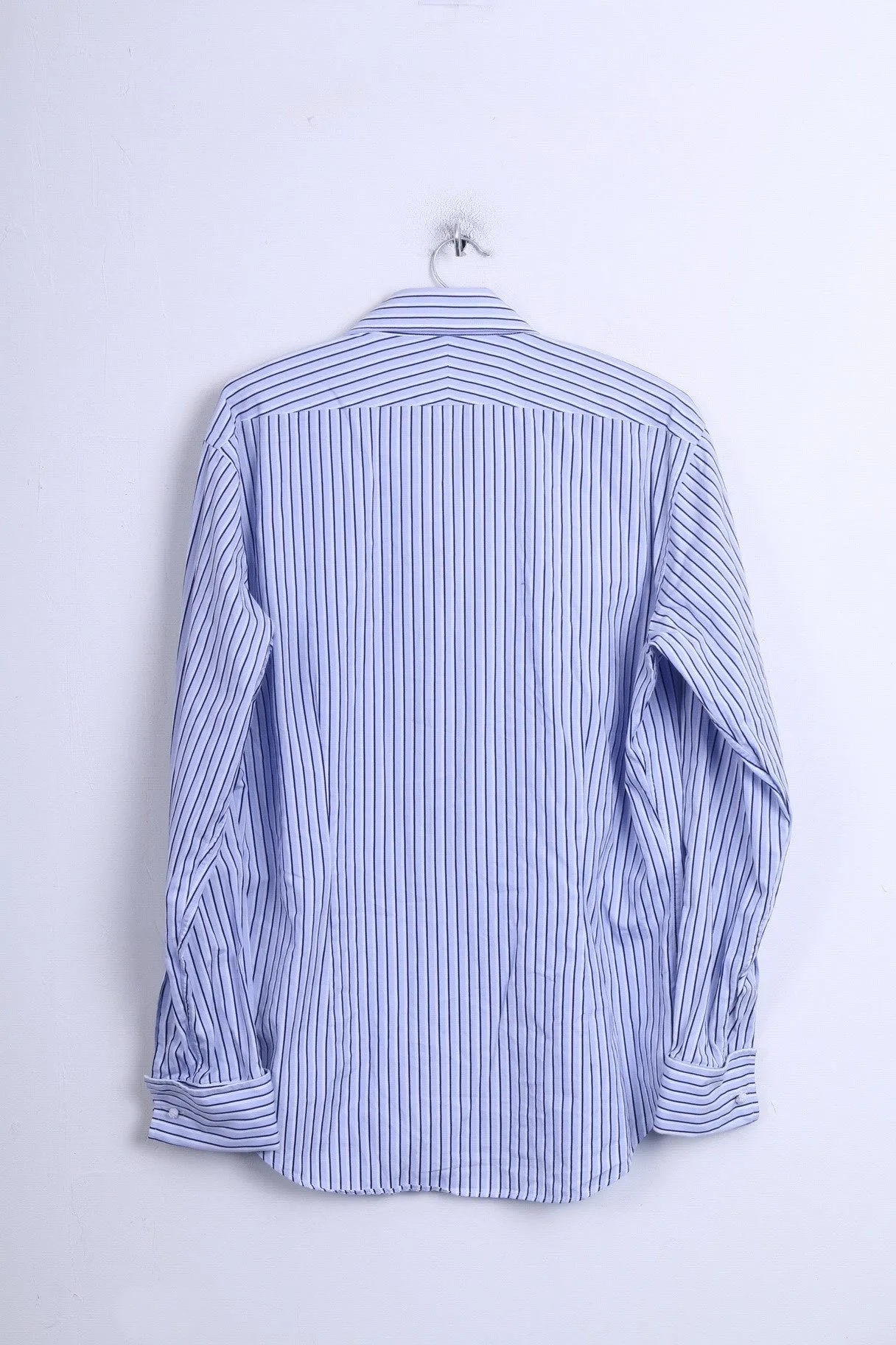 T.M. Lewin Mens 16/35 L Casual Shirt Striped Blue Slim Fit Cotton