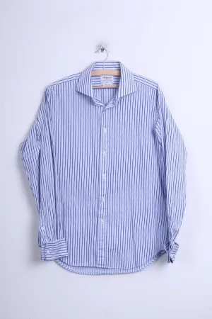 T.M. Lewin Mens 16/35 L Casual Shirt Striped Blue Slim Fit Cotton