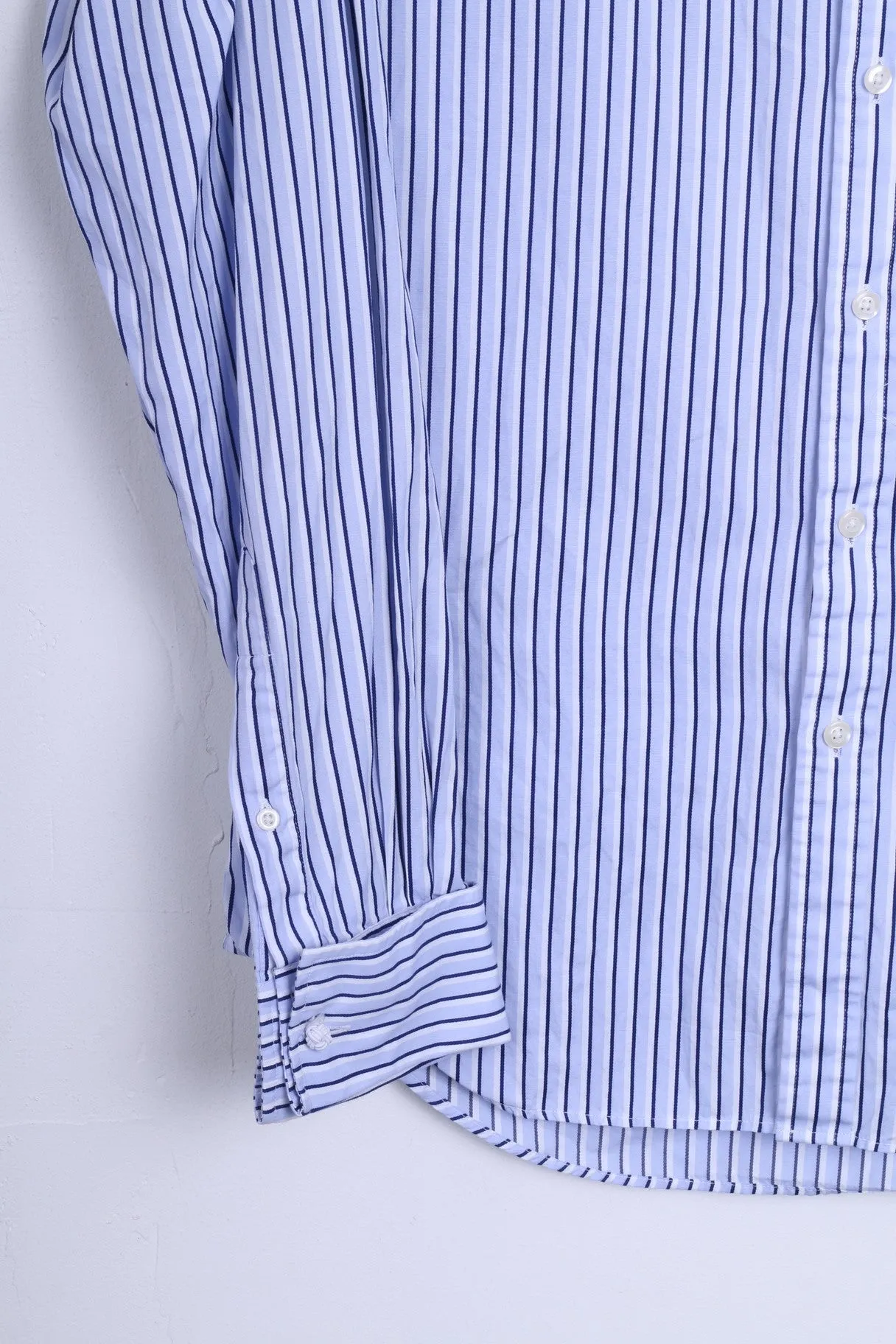 T.M. Lewin Mens 16/35 L Casual Shirt Striped Blue Slim Fit Cotton