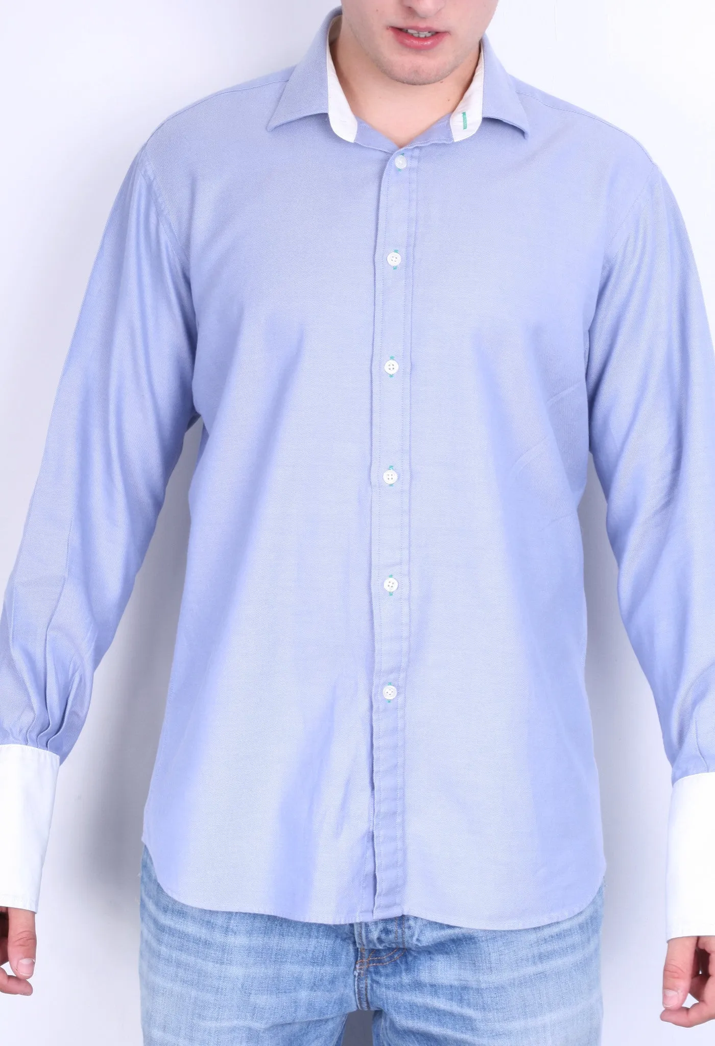 T.M. Lewin Mens 16.5/34.5 XXL Casual Shirt Blue Slim Fit Cotton