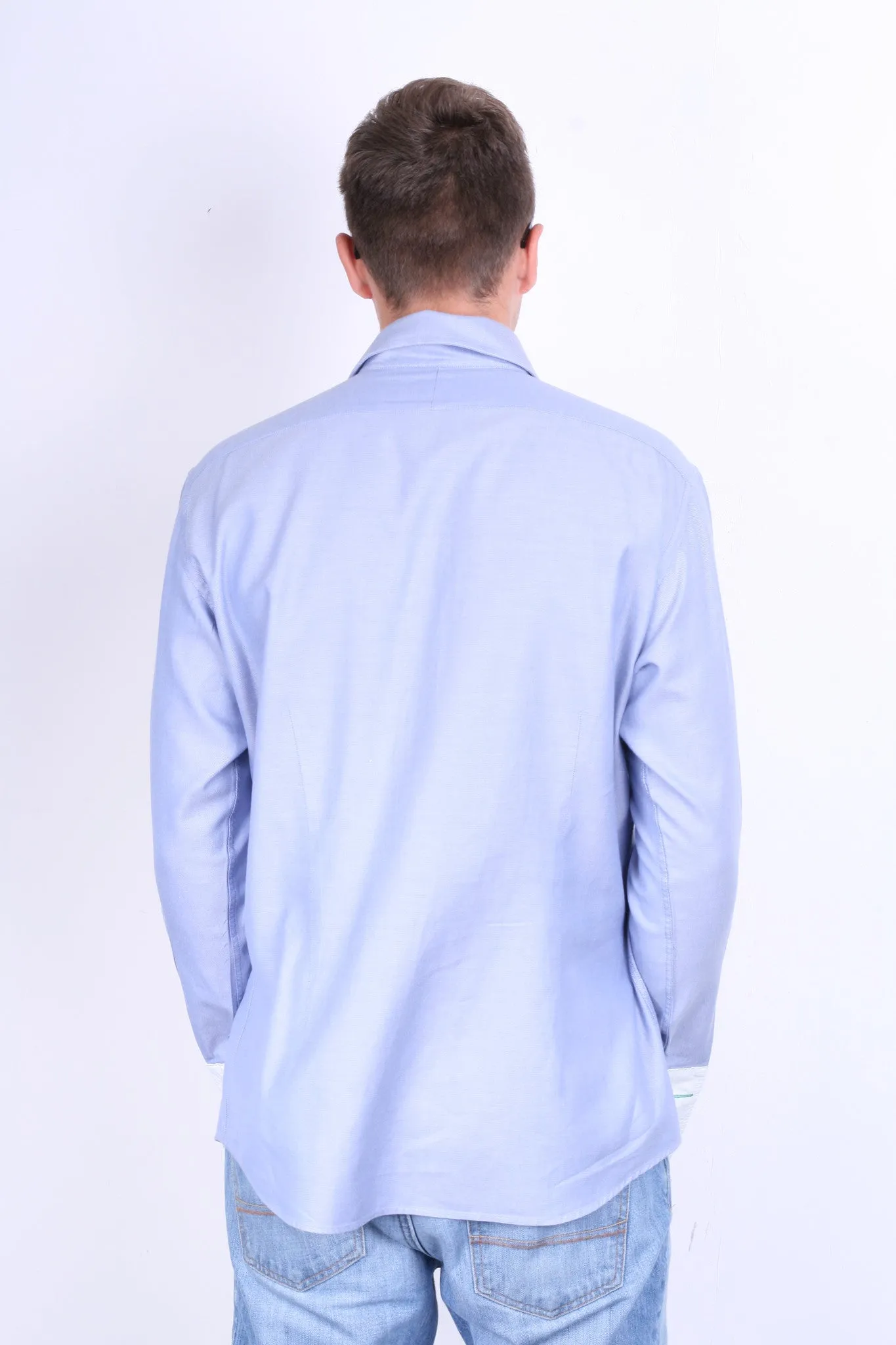 T.M. Lewin Mens 16.5/34.5 XXL Casual Shirt Blue Slim Fit Cotton