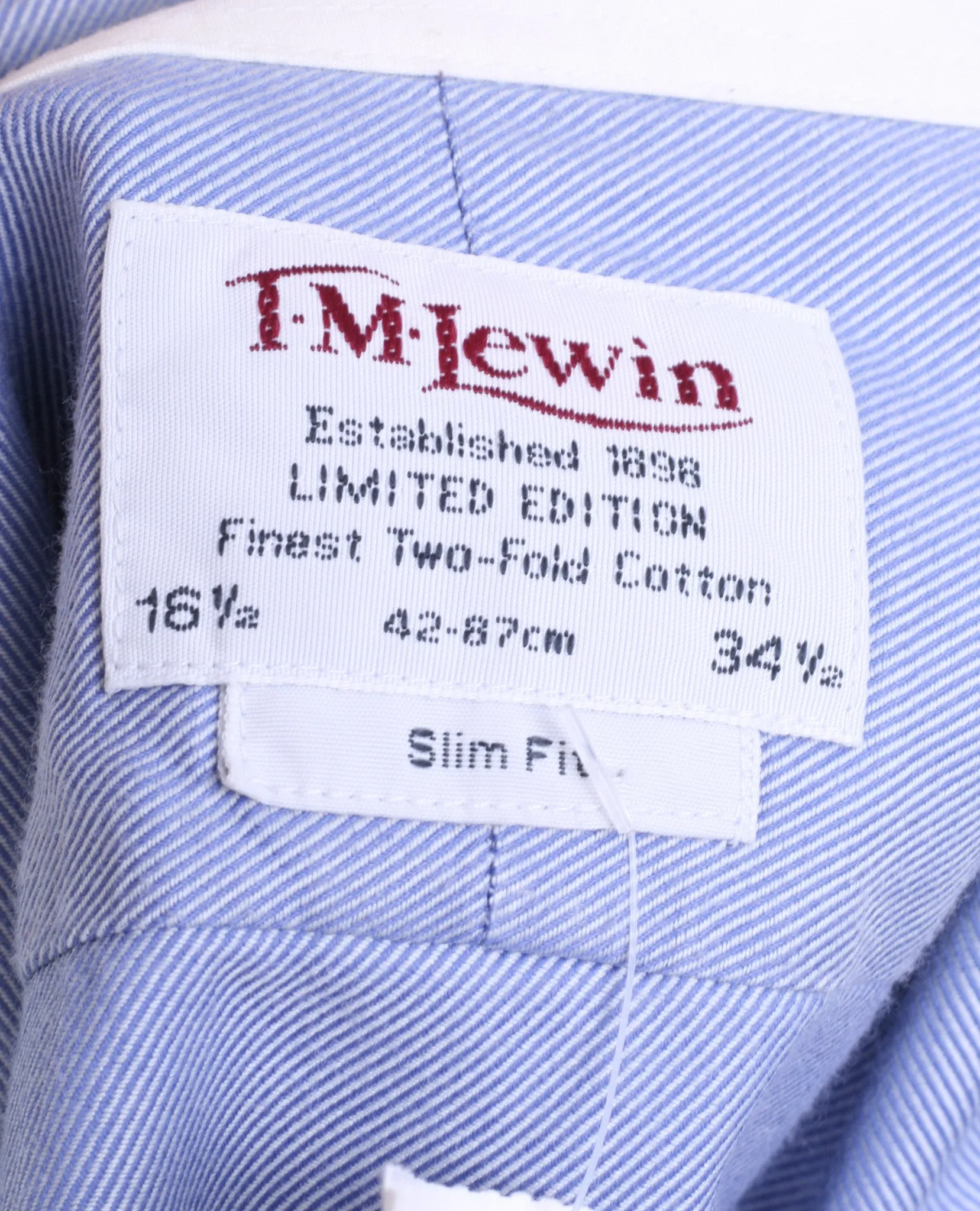 T.M. Lewin Mens 16.5/34.5 XXL Casual Shirt Blue Slim Fit Cotton