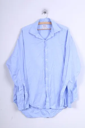 T.M. Lewin Mens 17 34.5 XXL Formal Shirt Blue Cufflinks Cotton