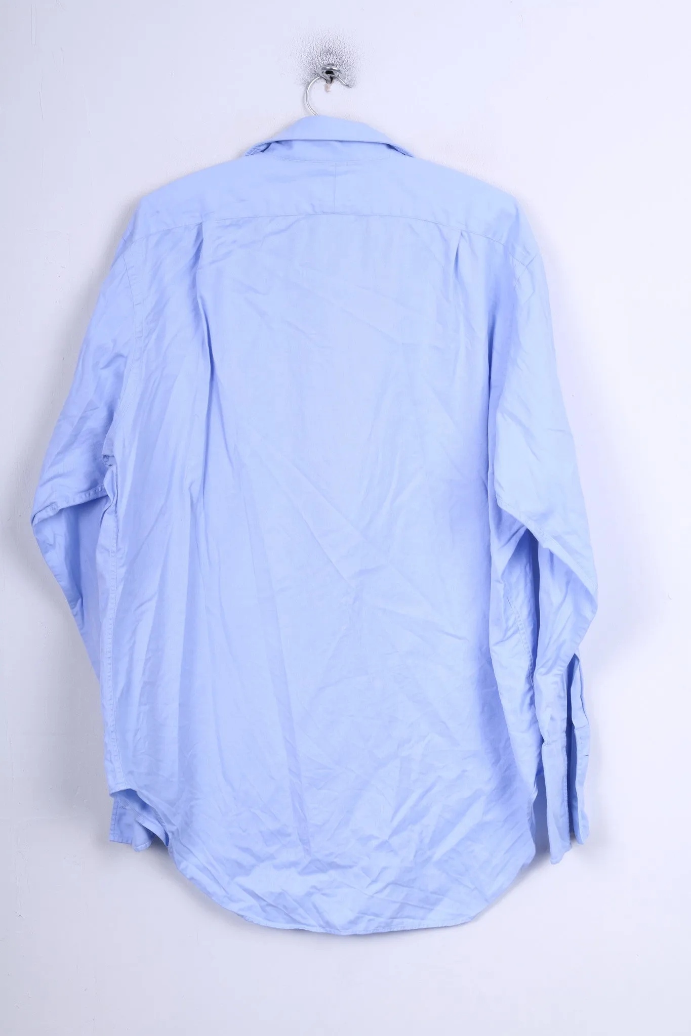 T.M. Lewin Mens 17 34.5 XXL Formal Shirt Blue Cufflinks Cotton